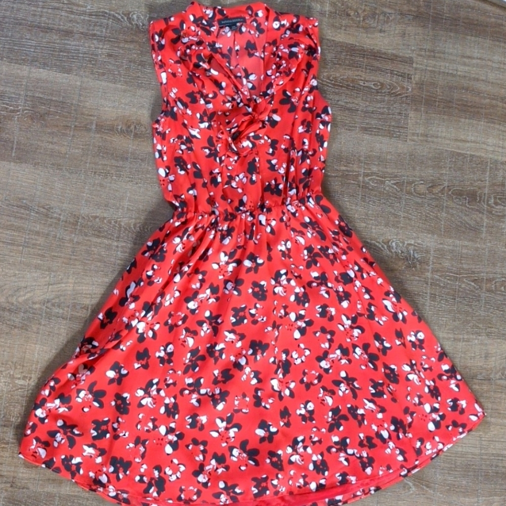 Red floral dress with necktie